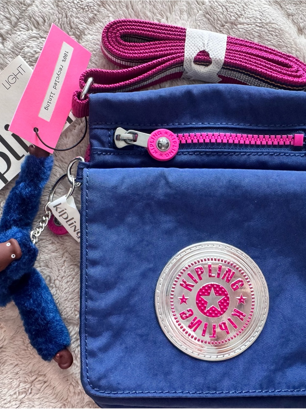 Kipling Navy Crossbody Bag with Hot Pink Accents